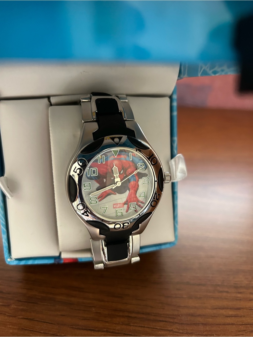 Marvel Spider-Man Silver and Black mens Watch with Red Dial Artwork